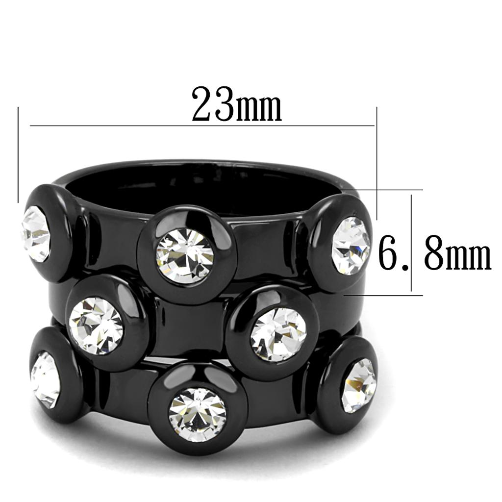LO3916 - TIN Cobalt Black Brass Ring with Top Grade Crystal  in Clear-1