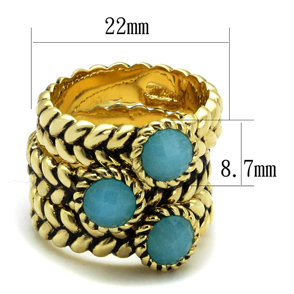 LO3922 - Gold Brass Ring with Synthetic Cat Eye in Sea Blue-1
