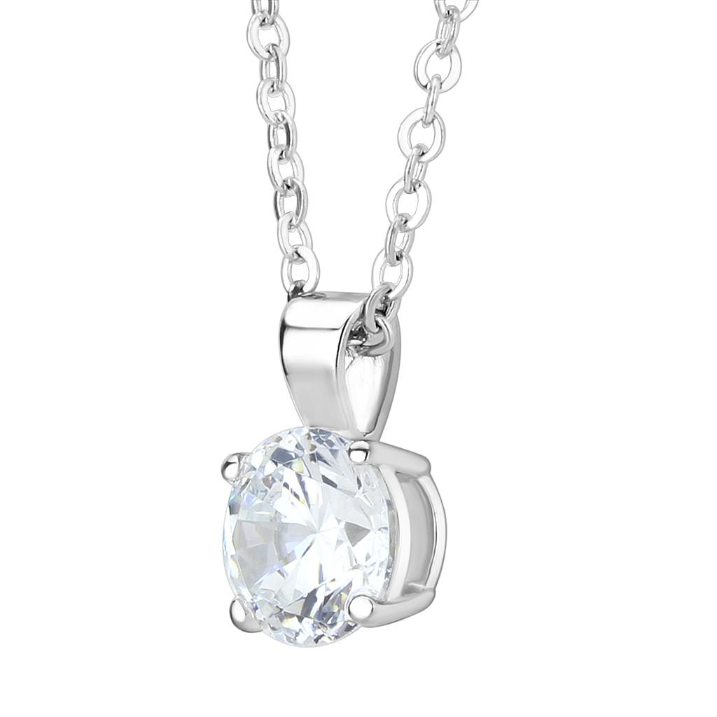 LO3933 - Rhodium Brass Chain Pendant with AAA Grade CZ  in Clear-2