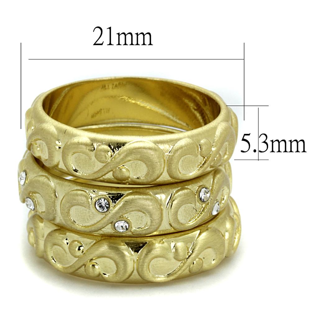 LO3946 - Gold & Brush Brass Ring with Top Grade Crystal  in Clear-1