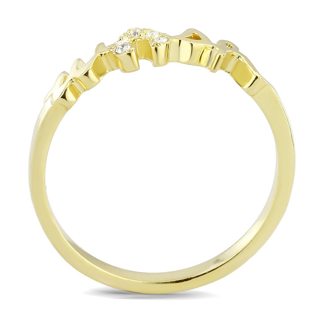 LO3966 - Flash Gold Brass Ring with Top Grade Crystal  in Clear-2