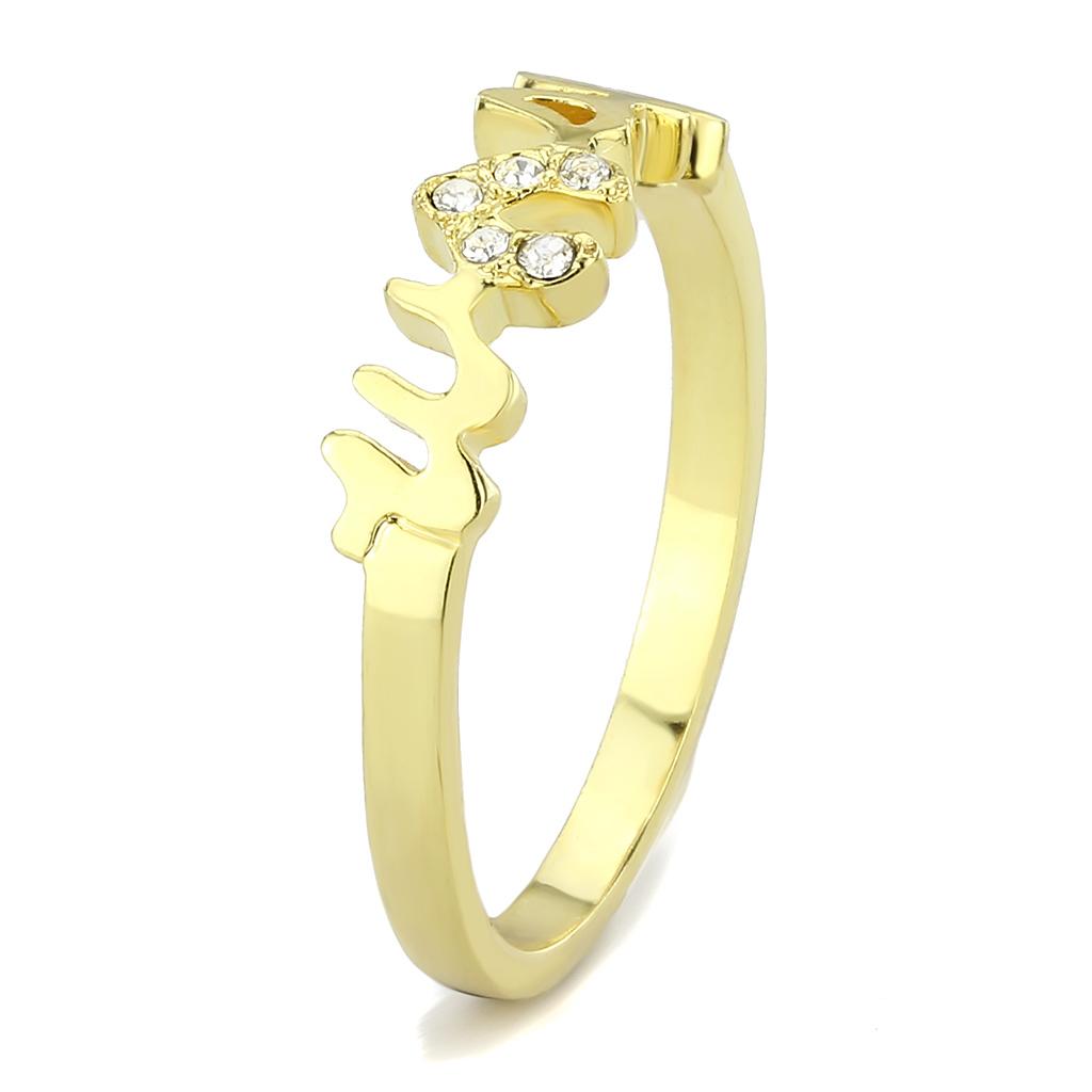 LO3966 - Flash Gold Brass Ring with Top Grade Crystal  in Clear-3
