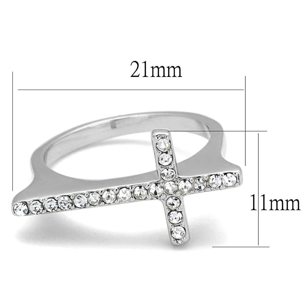 LO3976 - Rhodium Brass Ring with Top Grade Crystal  in Clear-1