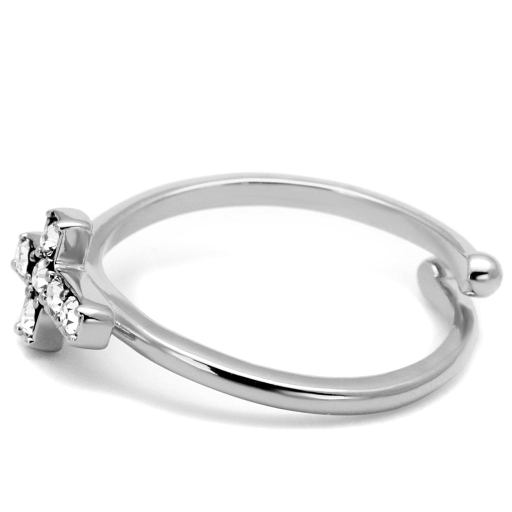 LO4043 - Rhodium Brass Ring with Top Grade Crystal  in Clear-2