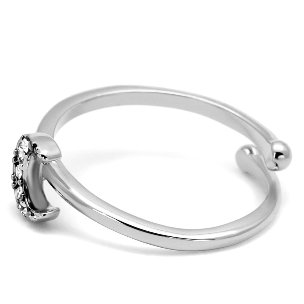 LO4045 - Rhodium Brass Ring with Top Grade Crystal  in Clear-2