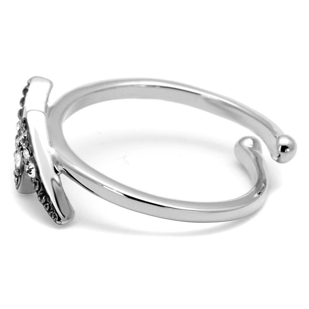 LO4047 - Rhodium Brass Ring with Top Grade Crystal  in Clear-2