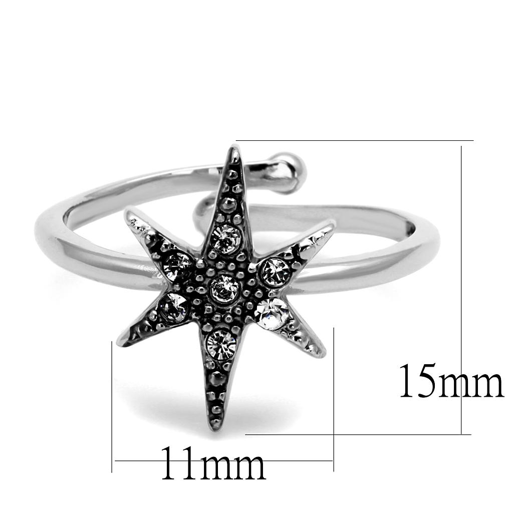 LO4051 - Rhodium Brass Ring with Top Grade Crystal  in Clear-1