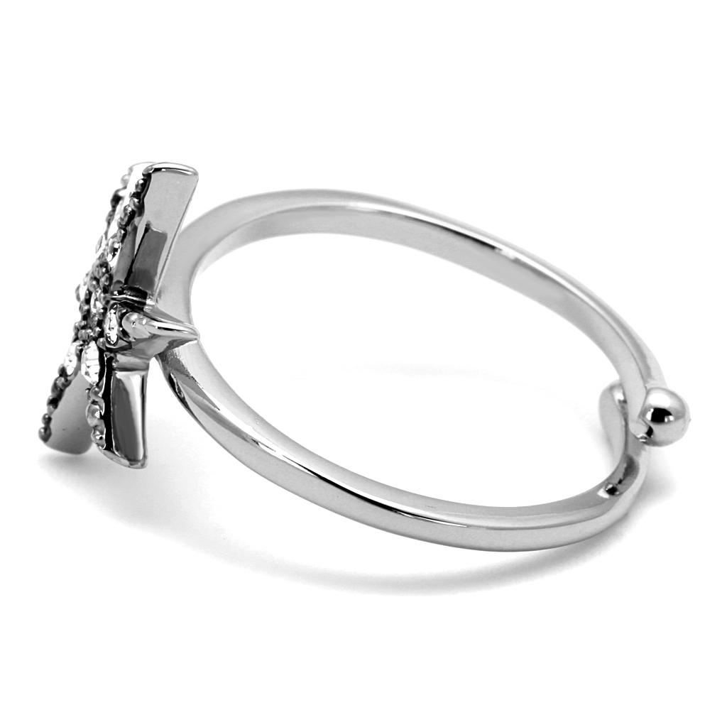 LO4051 - Rhodium Brass Ring with Top Grade Crystal  in Clear-2