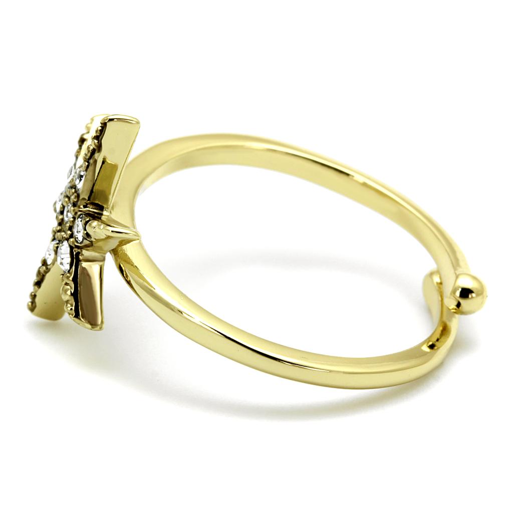 LO4052 - Flash Gold Brass Ring with Top Grade Crystal  in Clear-2