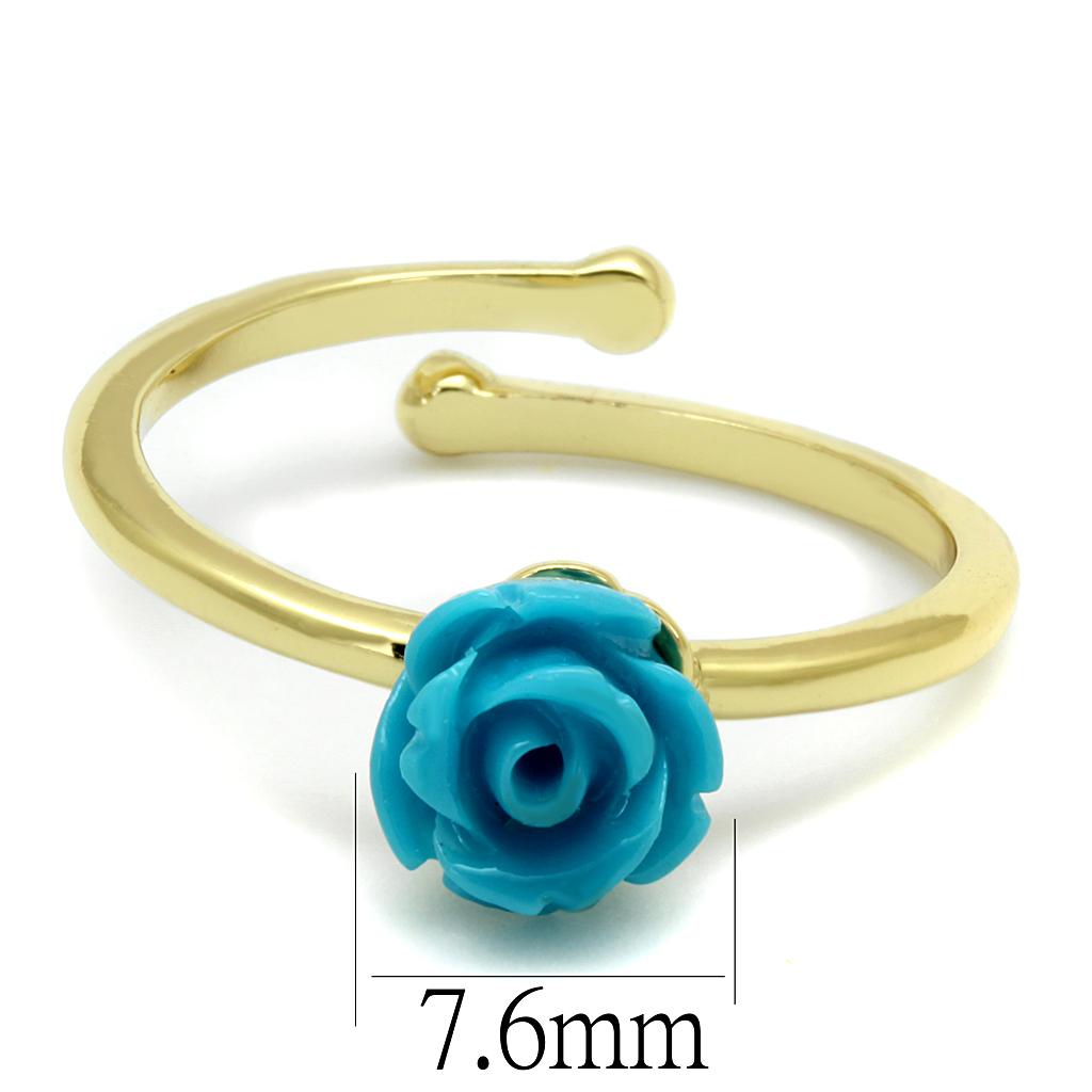 LO4060 - Flash Gold Brass Ring with Synthetic Synthetic Stone in Sea Blue-1