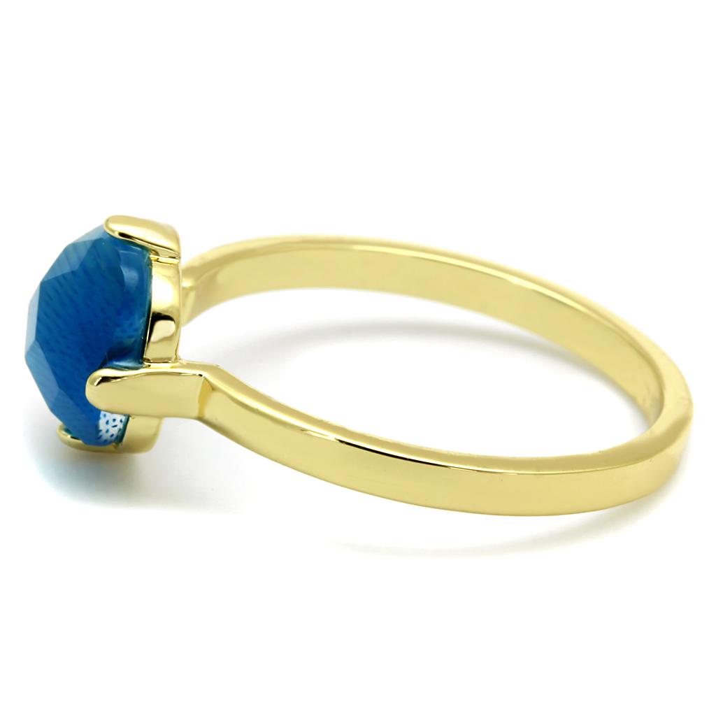 LO4073 - Flash Gold Brass Ring with Synthetic Cat Eye in Capri Blue-2