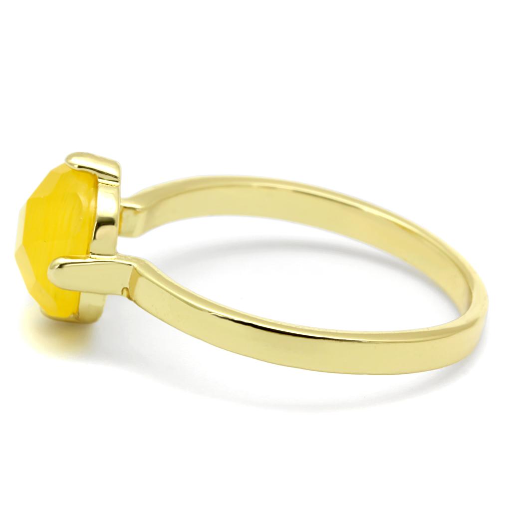 LO4074 - Flash Gold Brass Ring with Synthetic Cat Eye in Topaz-2