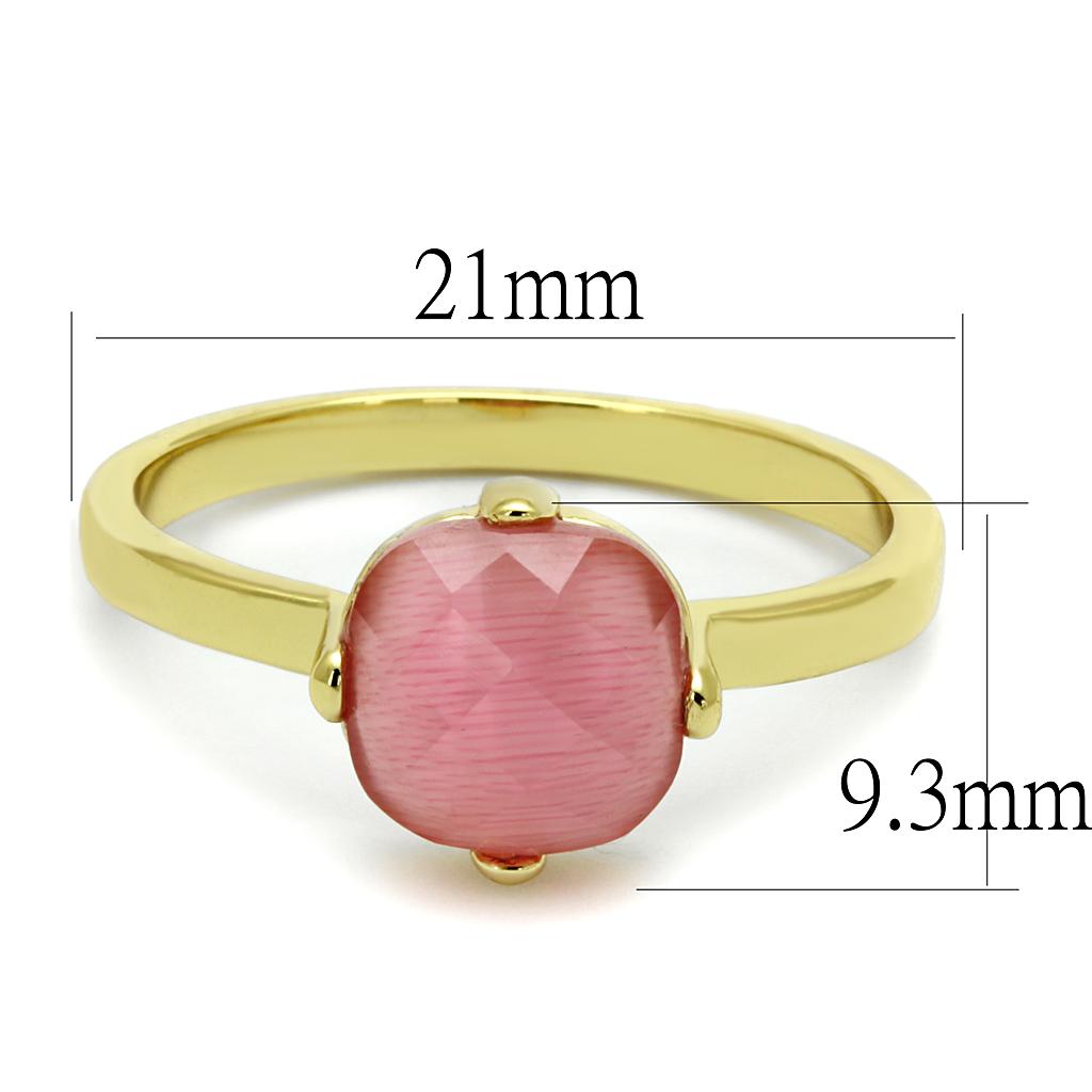 LO4075 - Flash Gold Brass Ring with Synthetic Cat Eye in Rose-1