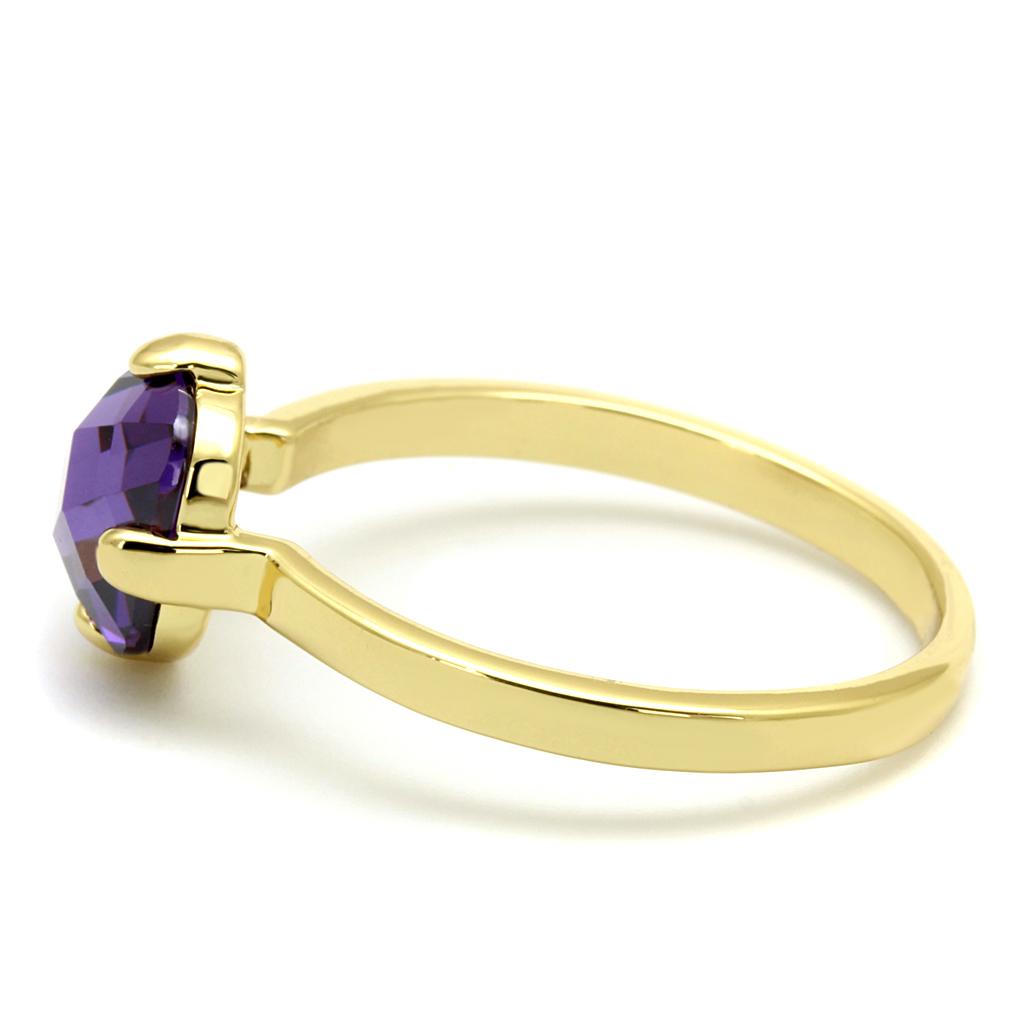 LO4076 - Flash Gold Brass Ring with AAA Grade CZ  in Amethyst-2