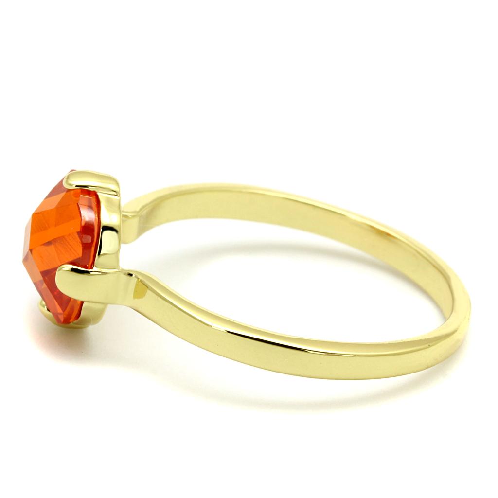LO4079 - Flash Gold Brass Ring with AAA Grade CZ  in Orange-2