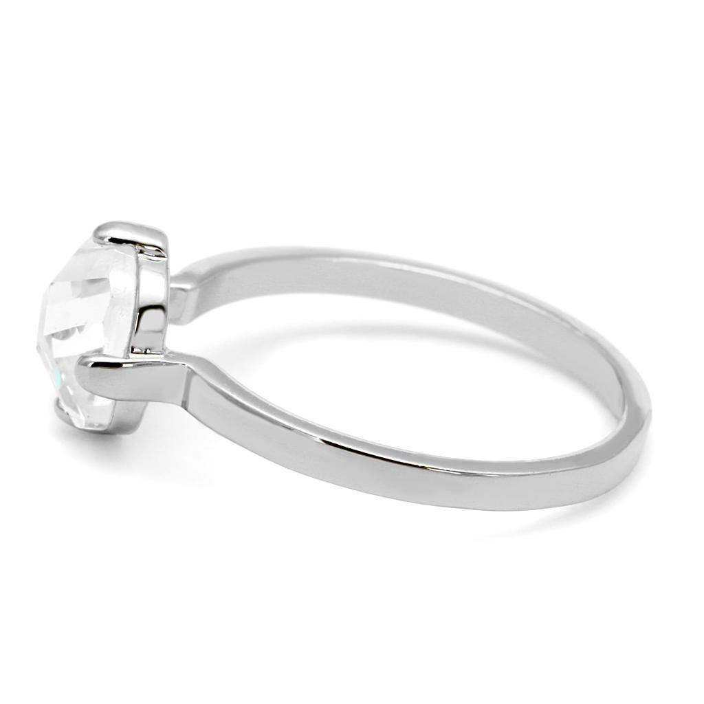 LO4080 - Rhodium Brass Ring with AAA Grade CZ  in Clear-2