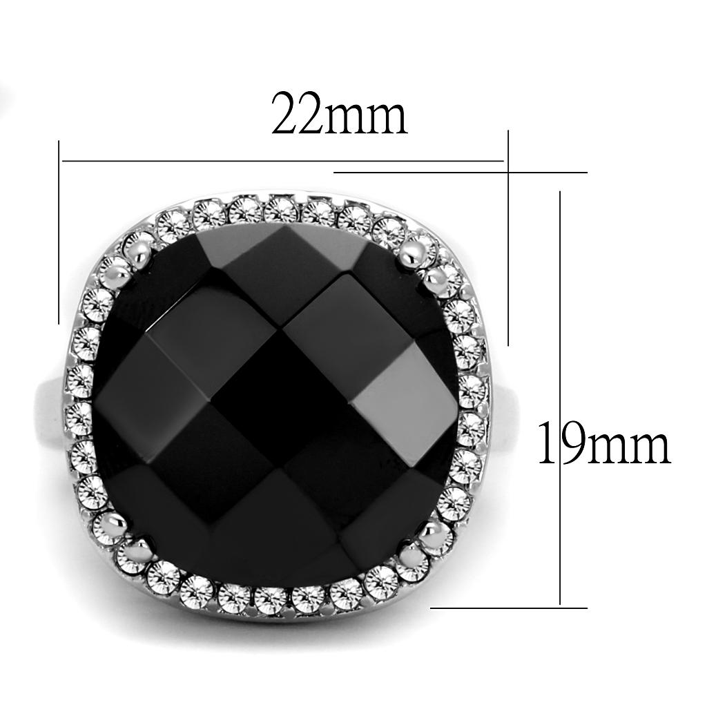 LO4085 - Rhodium Brass Ring with AAA Grade CZ  in Black Diamond-1