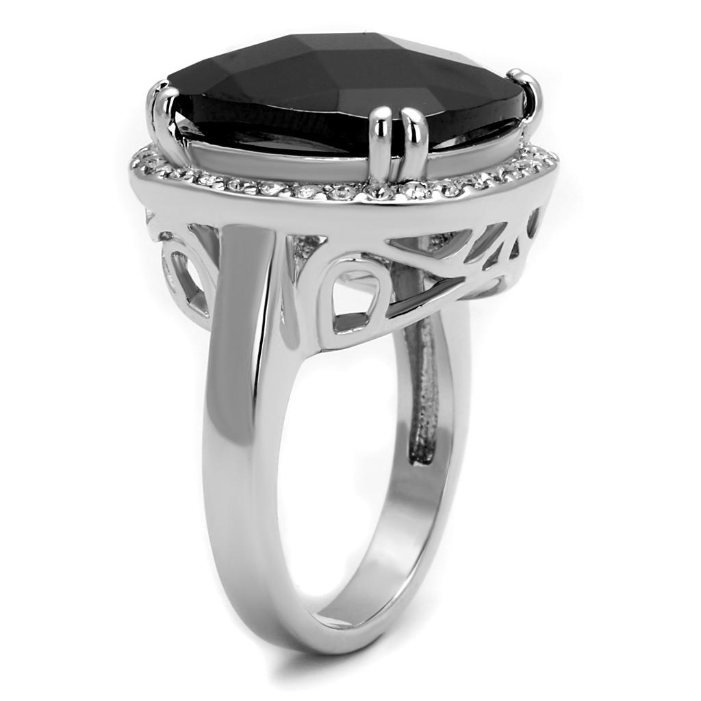 LO4085 - Rhodium Brass Ring with AAA Grade CZ  in Black Diamond-2