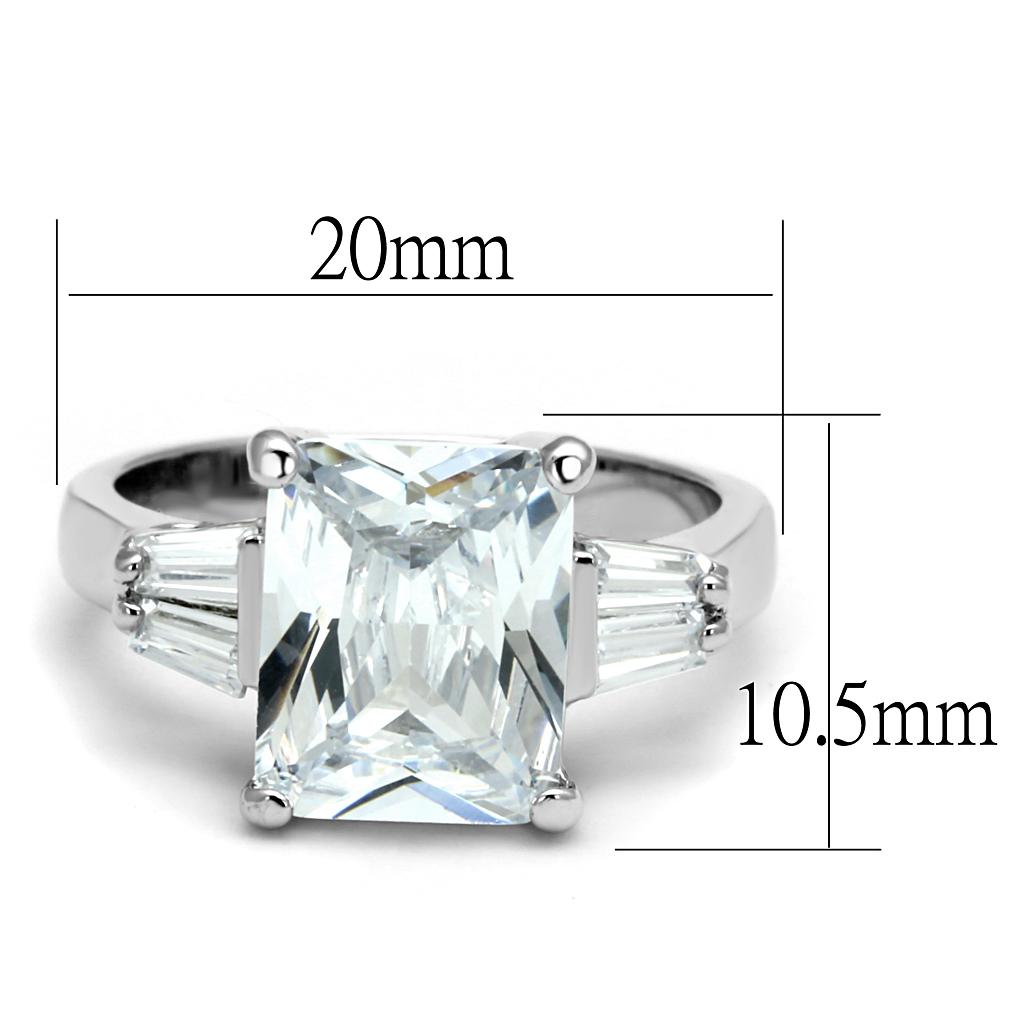 LO4091 - Rhodium Brass Ring with AAA Grade CZ  in Clear-1