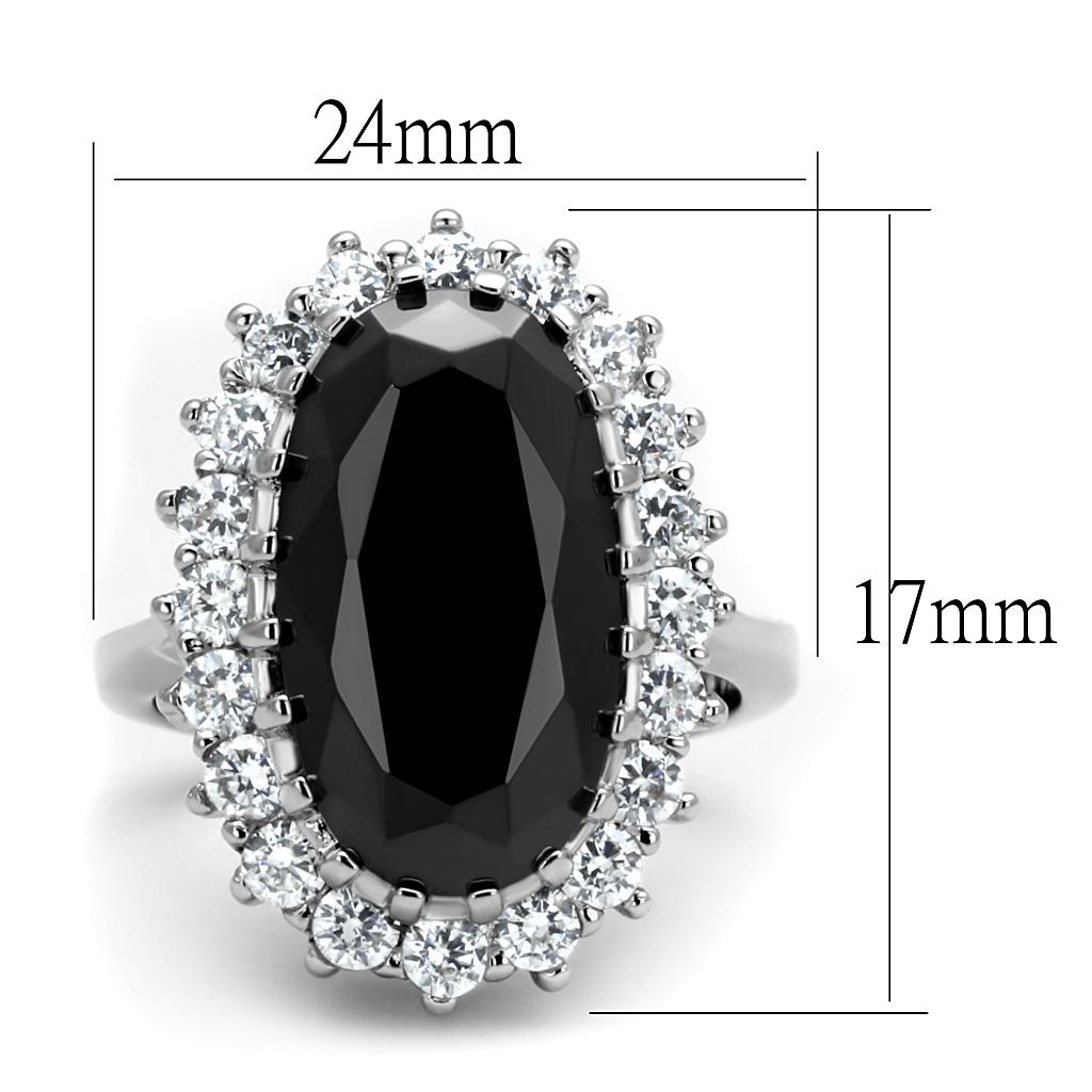 LO4094 - Rhodium Brass Ring with AAA Grade CZ  in Black Diamond-1