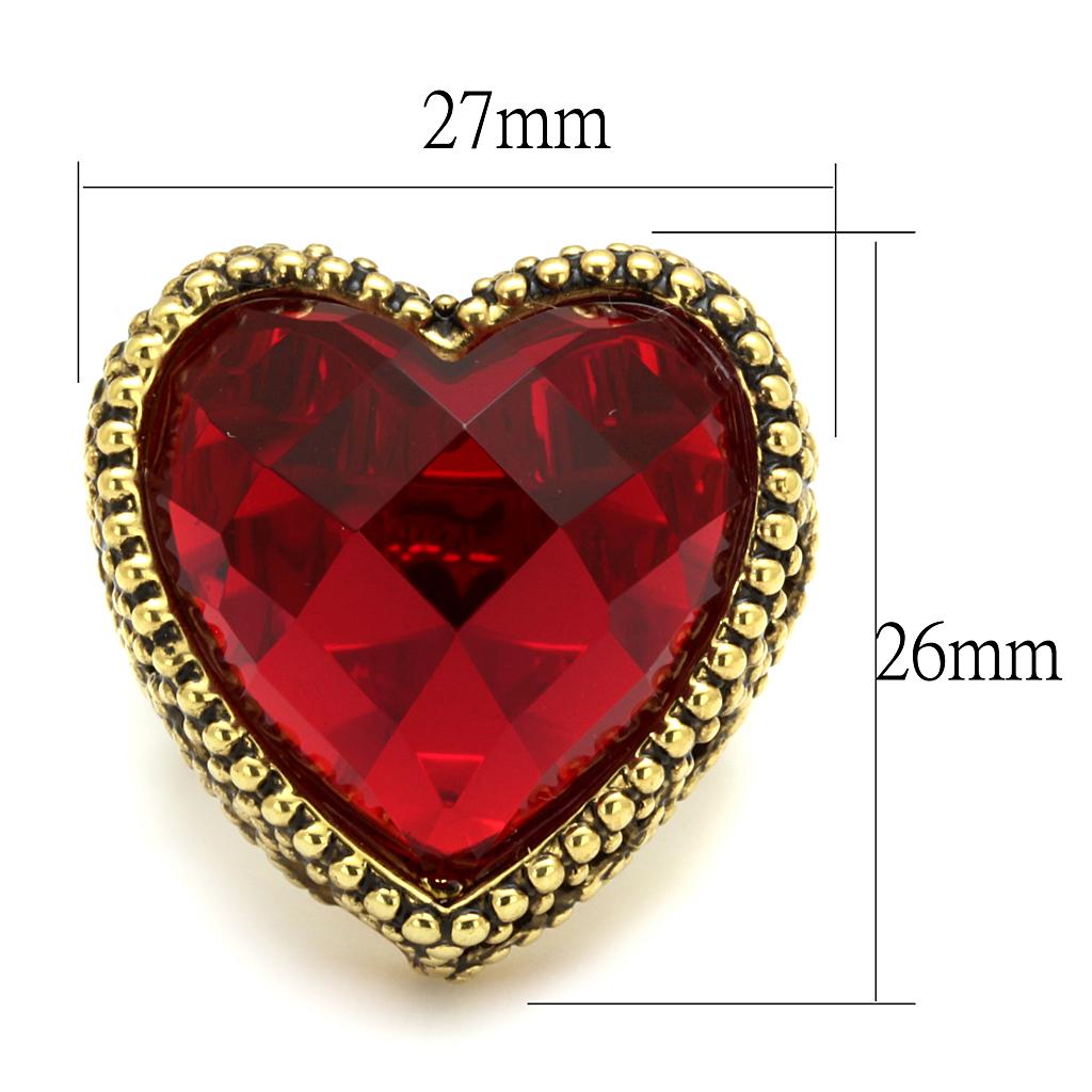 LO4102 - Gold Brass Ring with Synthetic Synthetic Glass in Garnet-1