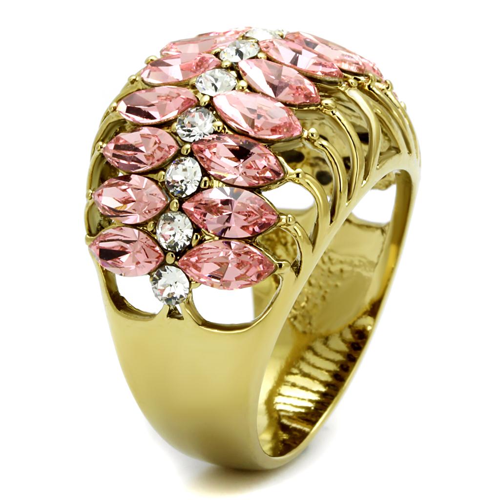 LO4108 - IP Gold(Ion Plating) Brass Ring with Top Grade Crystal  in Rose-2
