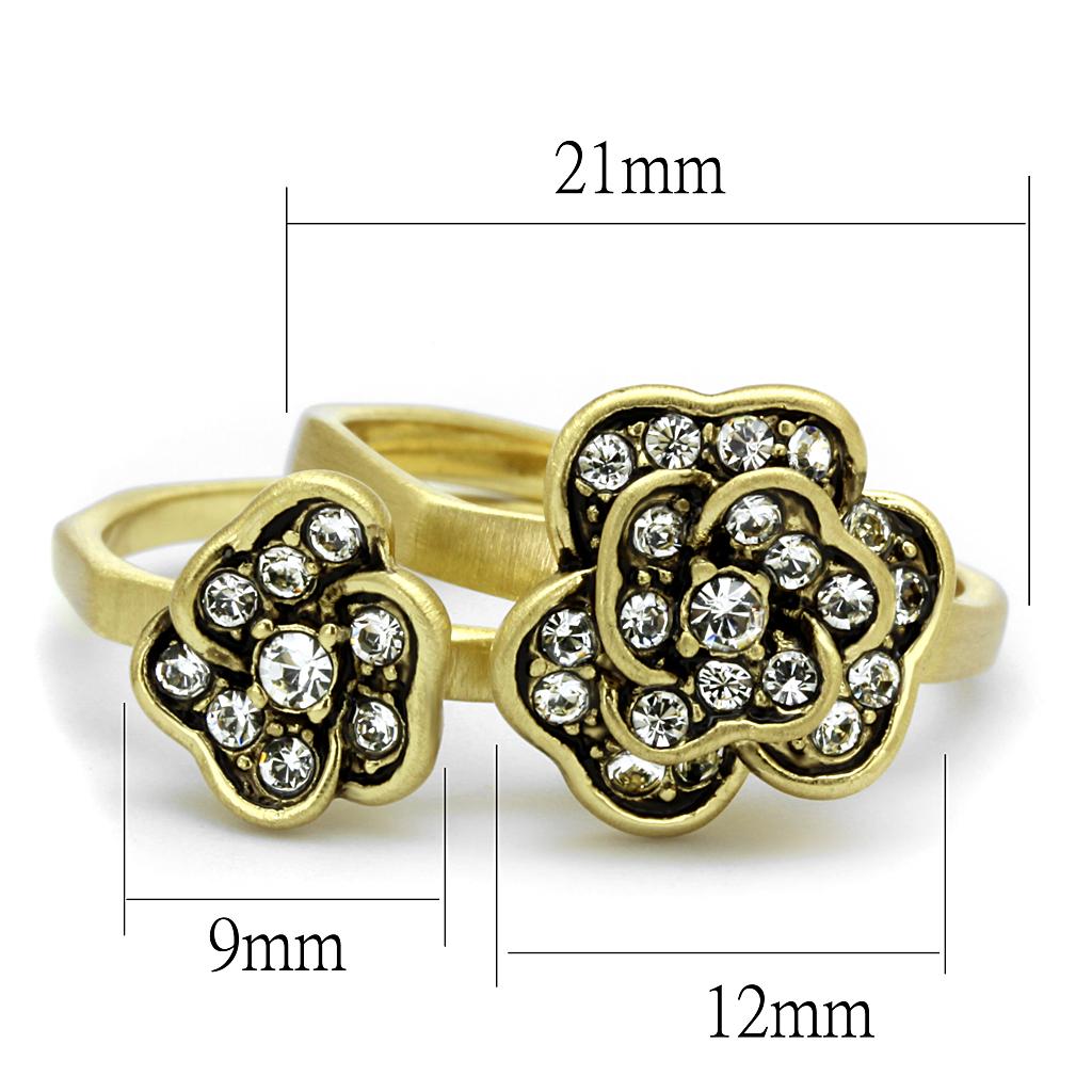 LO4111 - Antique Copper Brass Ring with Top Grade Crystal  in Clear-1