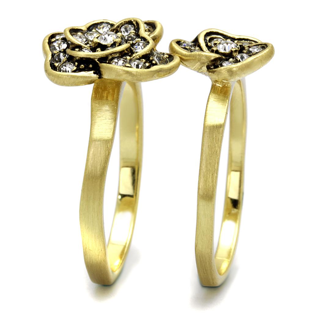 LO4111 - Antique Copper Brass Ring with Top Grade Crystal  in Clear-2