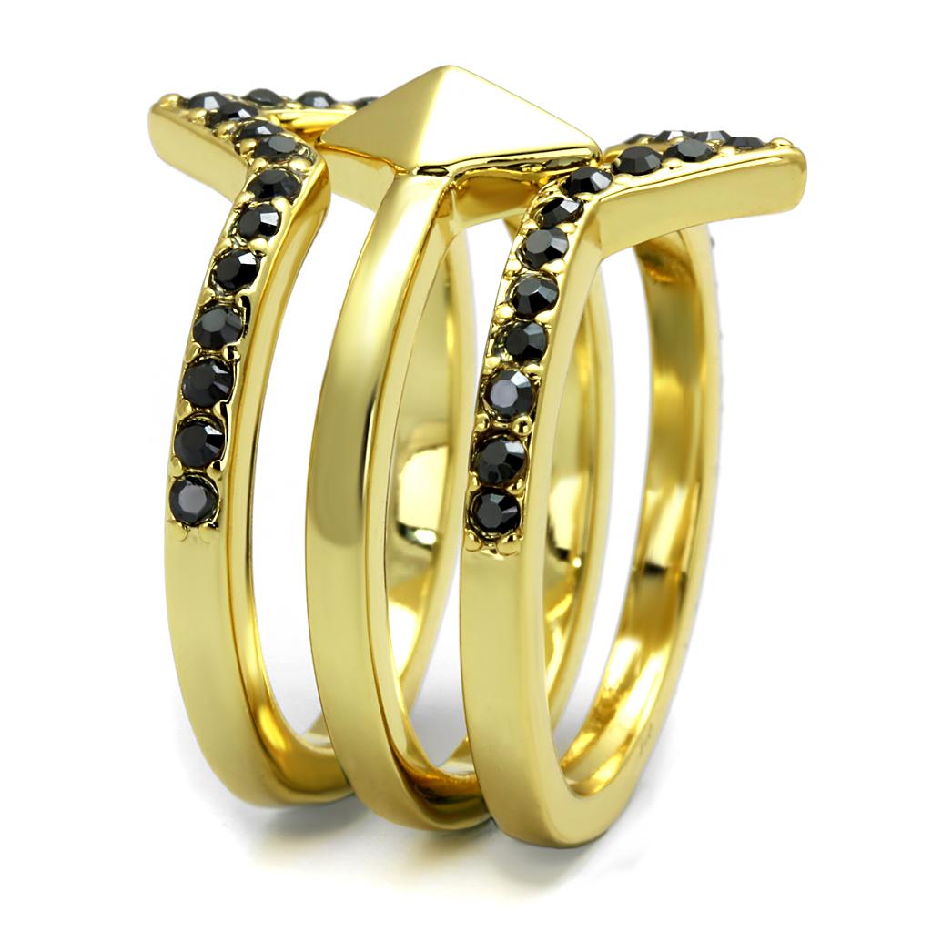LO4113 - Gold Brass Ring with Top Grade Crystal  in Hematite-2