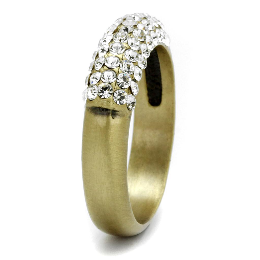 LO4126 - Antique Copper Brass Ring with Top Grade Crystal  in Clear-2