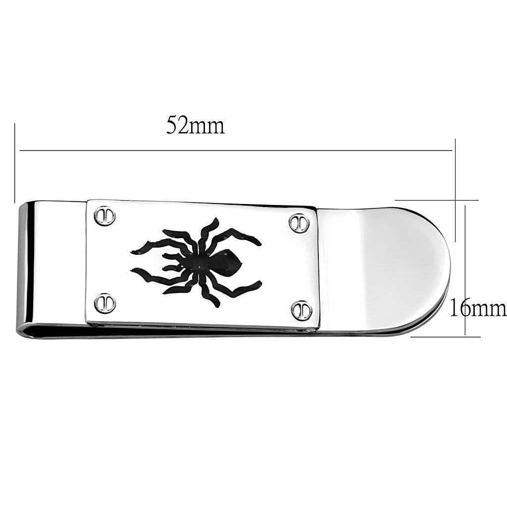 LO4130 - Rhodium Brass Money clip with Epoxy  in Jet-1