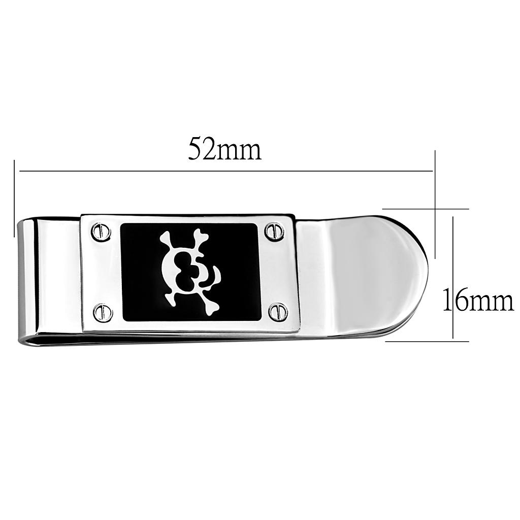 LO4131 - Rhodium Brass Money clip with Epoxy  in Jet-1
