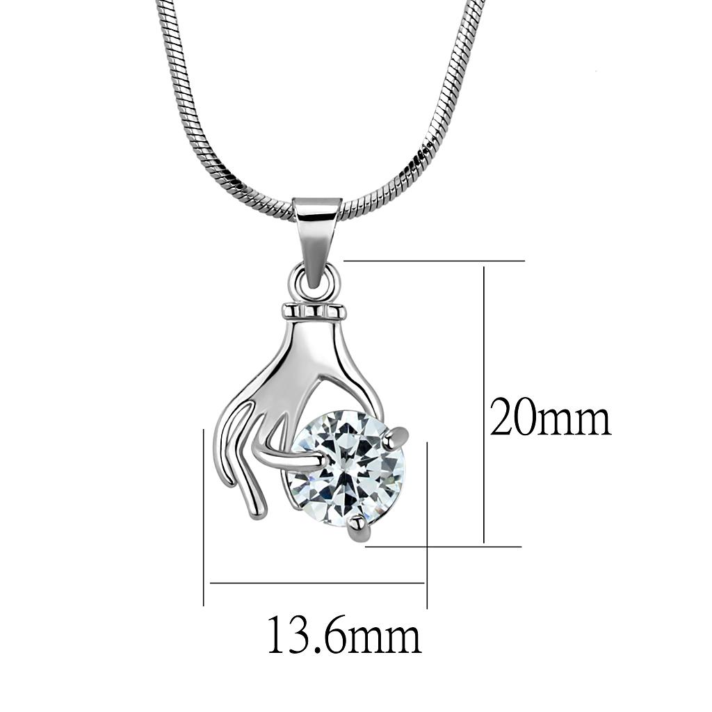 LO4163 - Rhodium Brass Chain Pendant with AAA Grade CZ  in Clear-1