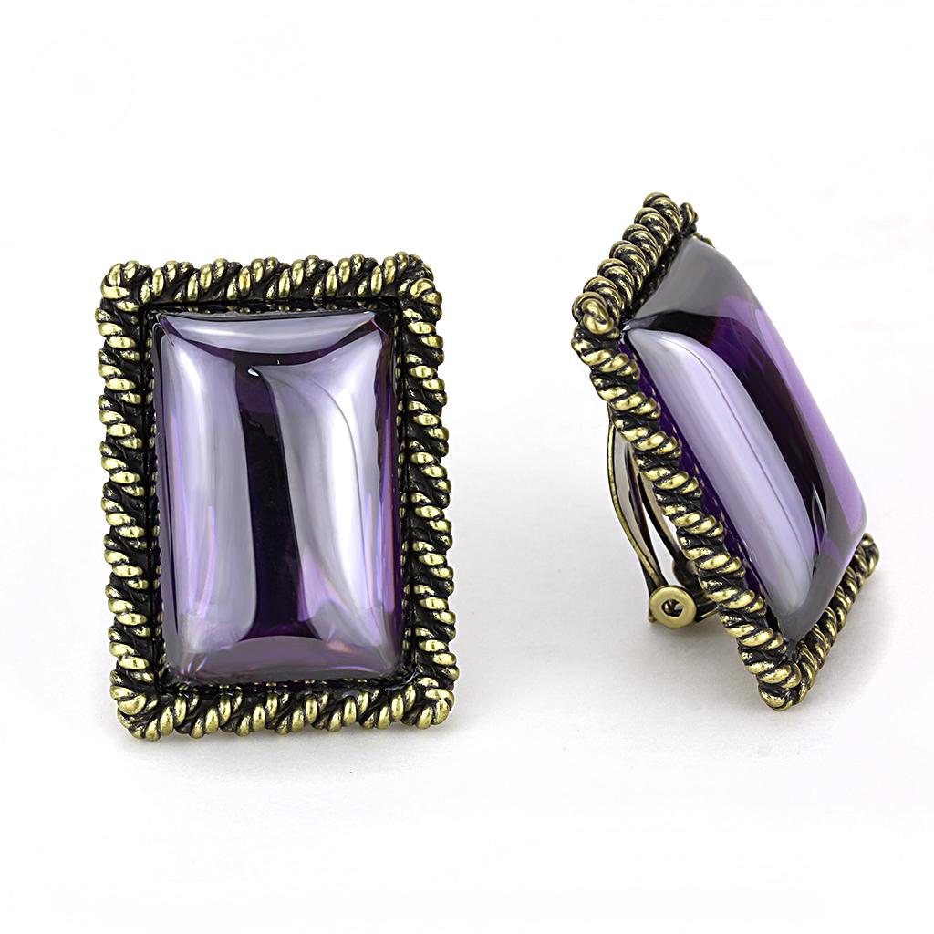 LO4178 - Antique Copper Brass Earrings with AAA Grade CZ  in Amethyst-1