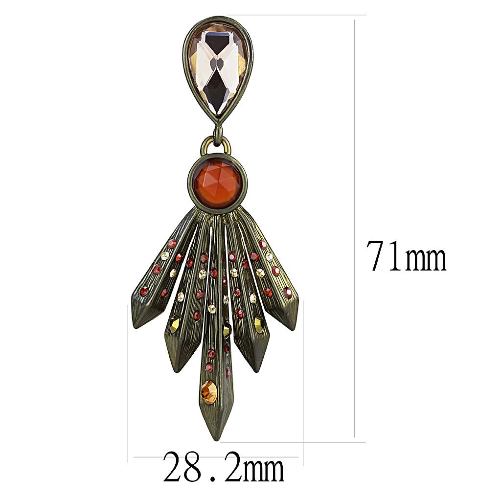 LO4180 - Antique Copper Brass Earrings with Synthetic Synthetic Glass in Champagne-1