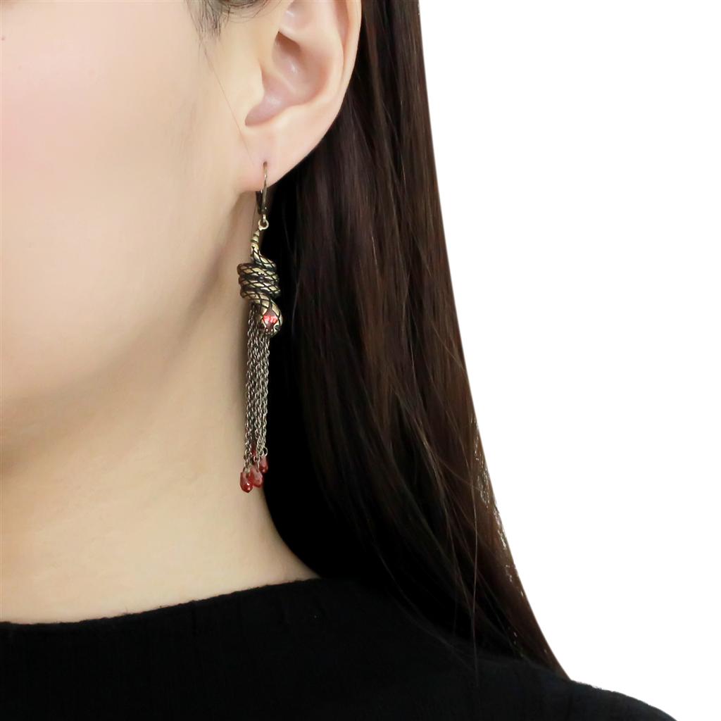 LO4181 - Antique Copper Brass Earrings with AAA Grade CZ  in Garnet-2