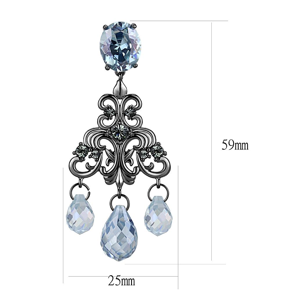 LO4188 - TIN Cobalt Black Brass Earrings with AAA Grade CZ  in Sea Blue-1