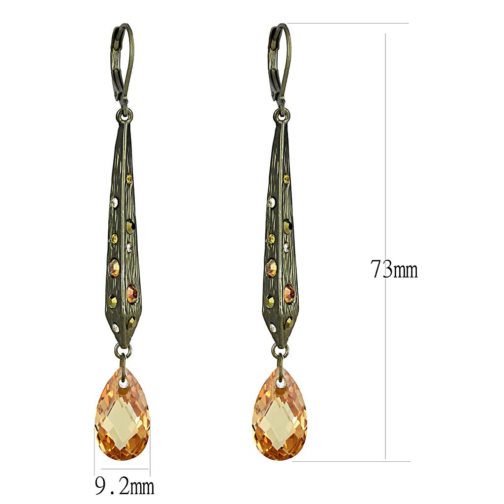 LO4189 - Antique Copper Brass Earrings with Top Grade Crystal  in Champagne-1