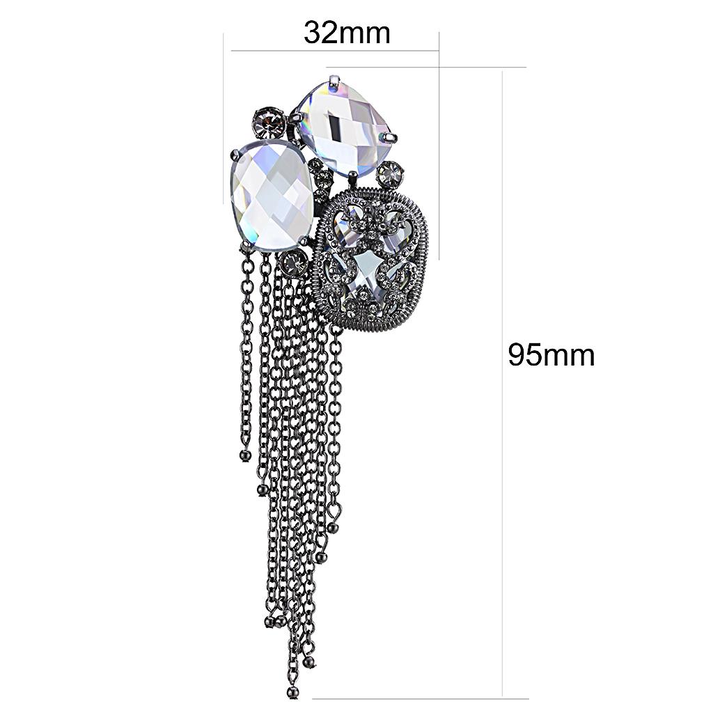 LO4191 - TIN Cobalt Black Brass Earrings with AAA Grade CZ  in Clear-1