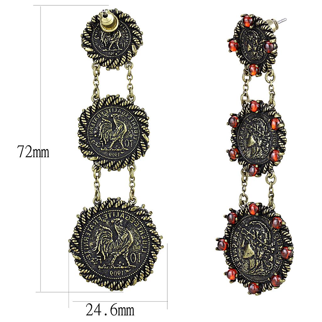 LO4196 - Antique Copper Brass Earrings with AAA Grade CZ  in Garnet-1