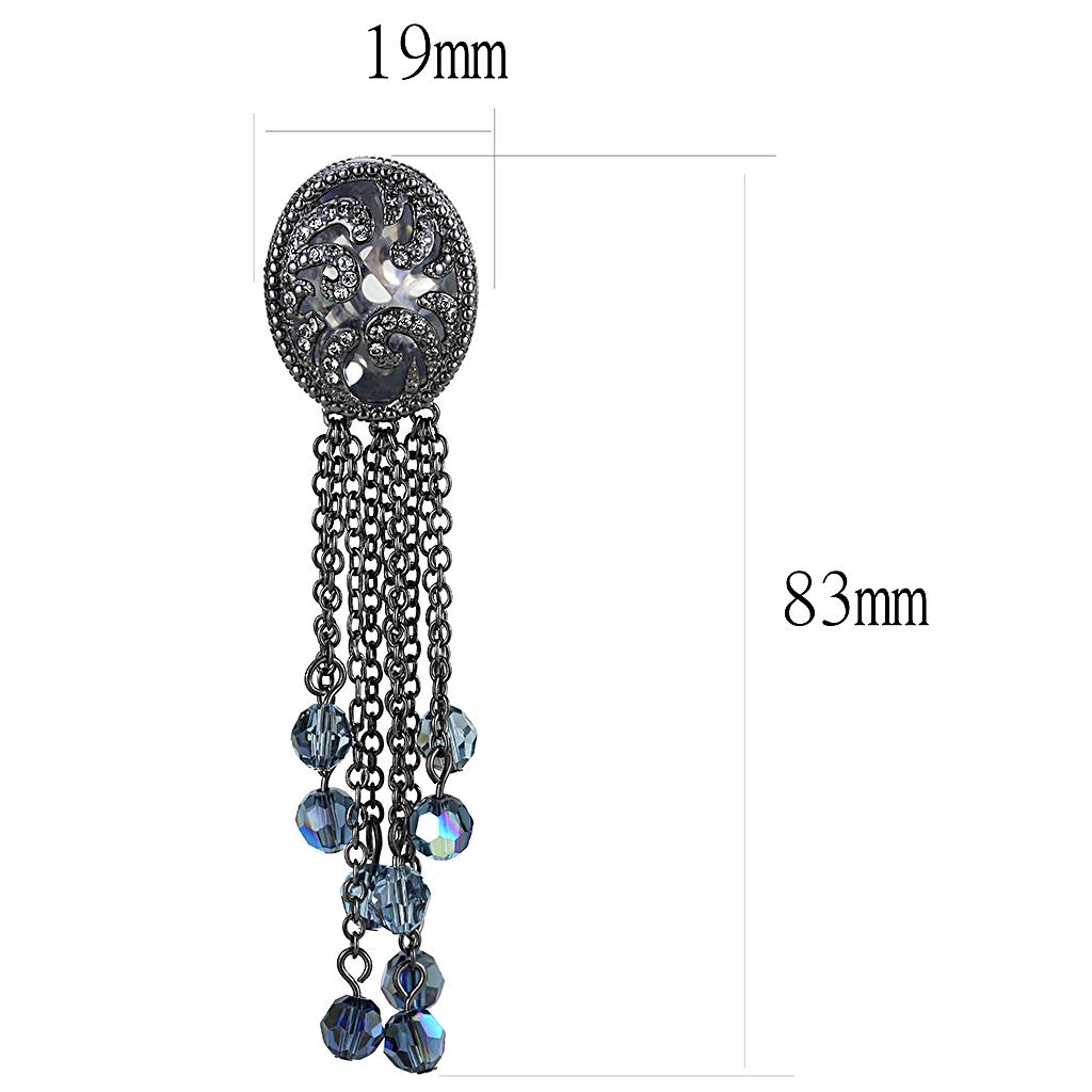 LO4199 - TIN Cobalt Black Brass Earrings with AAA Grade CZ  in Clear-1