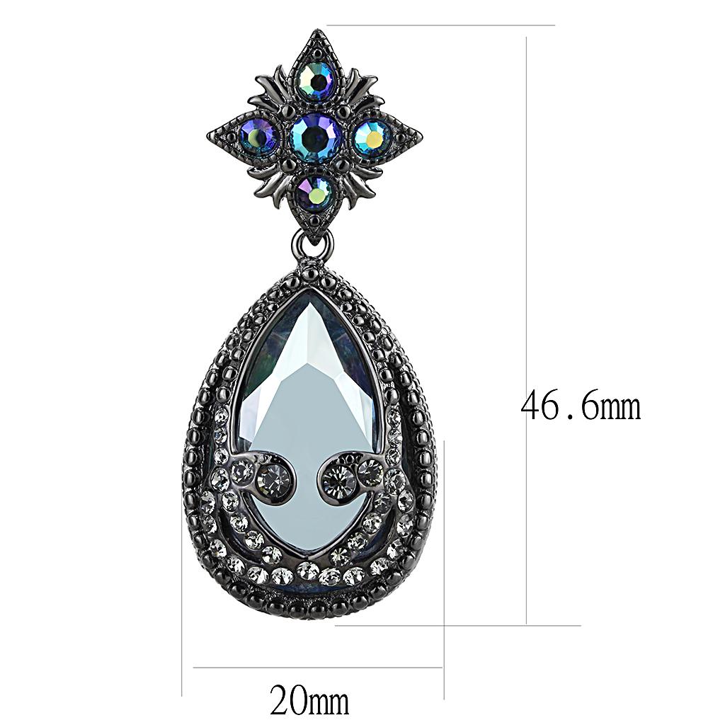 LO4201 - TIN Cobalt Black Brass Earrings with AAA Grade CZ  in Clear-1