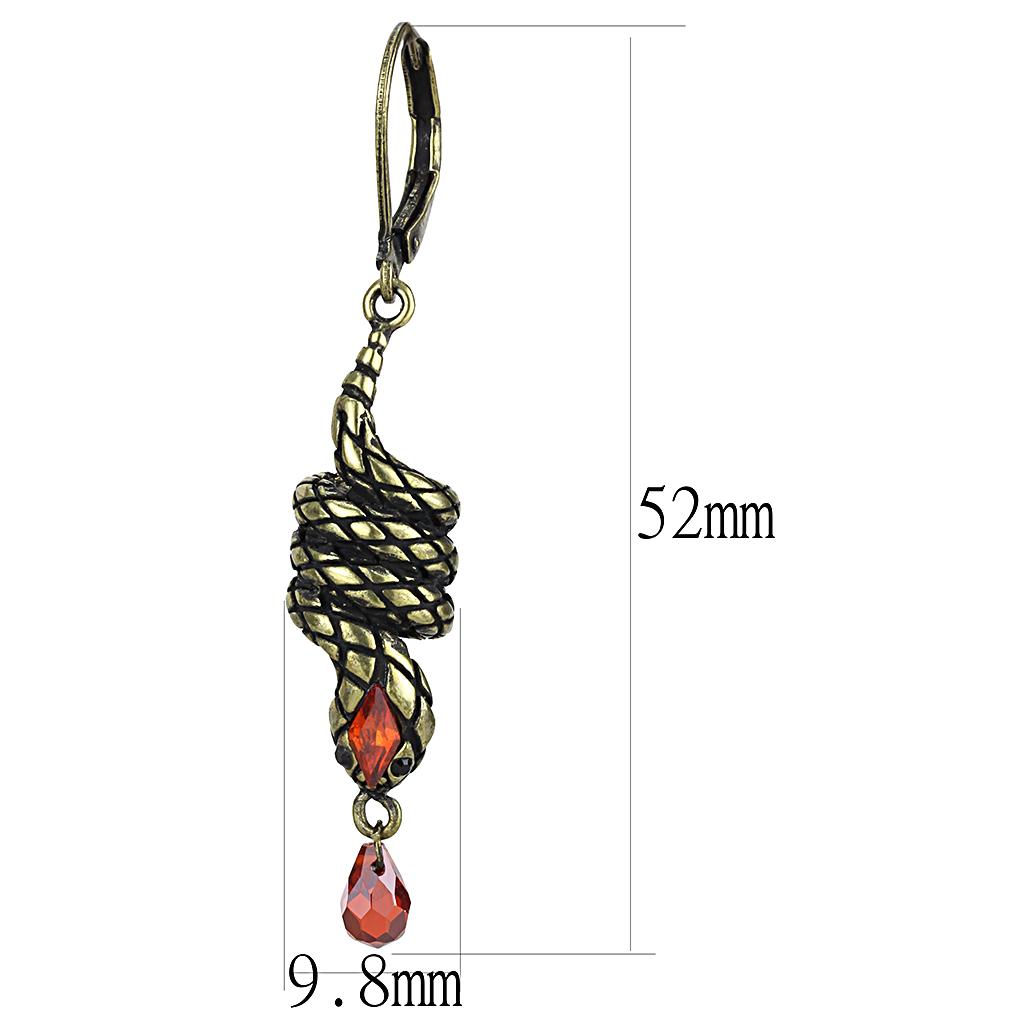 LO4205 - Antique Copper Brass Earrings with AAA Grade CZ  in Garnet-1