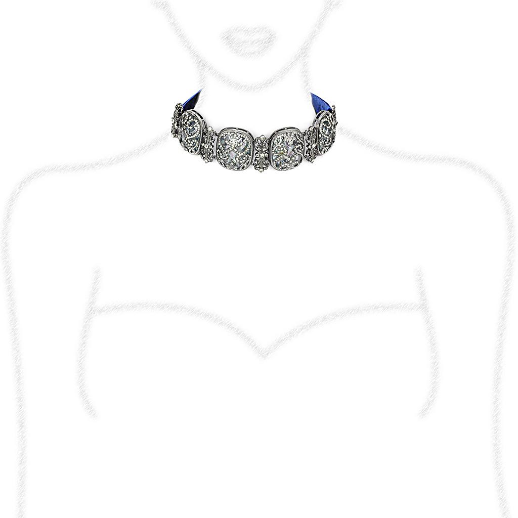 LO4206 - TIN Cobalt Black Brass Necklace with AAA Grade CZ  in Clear-1