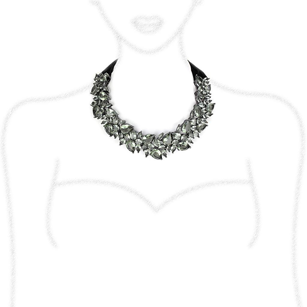 LO4208 - TIN Cobalt Black Brass Necklace with Synthetic Synthetic Glass in Black Diamond-1