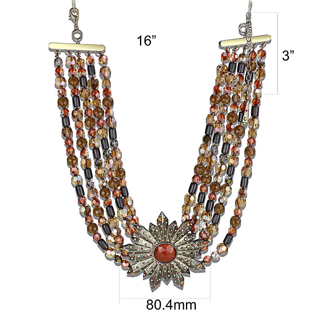 LO4210 - Antique Copper Brass Necklace with Synthetic Onyx in Garnet-2