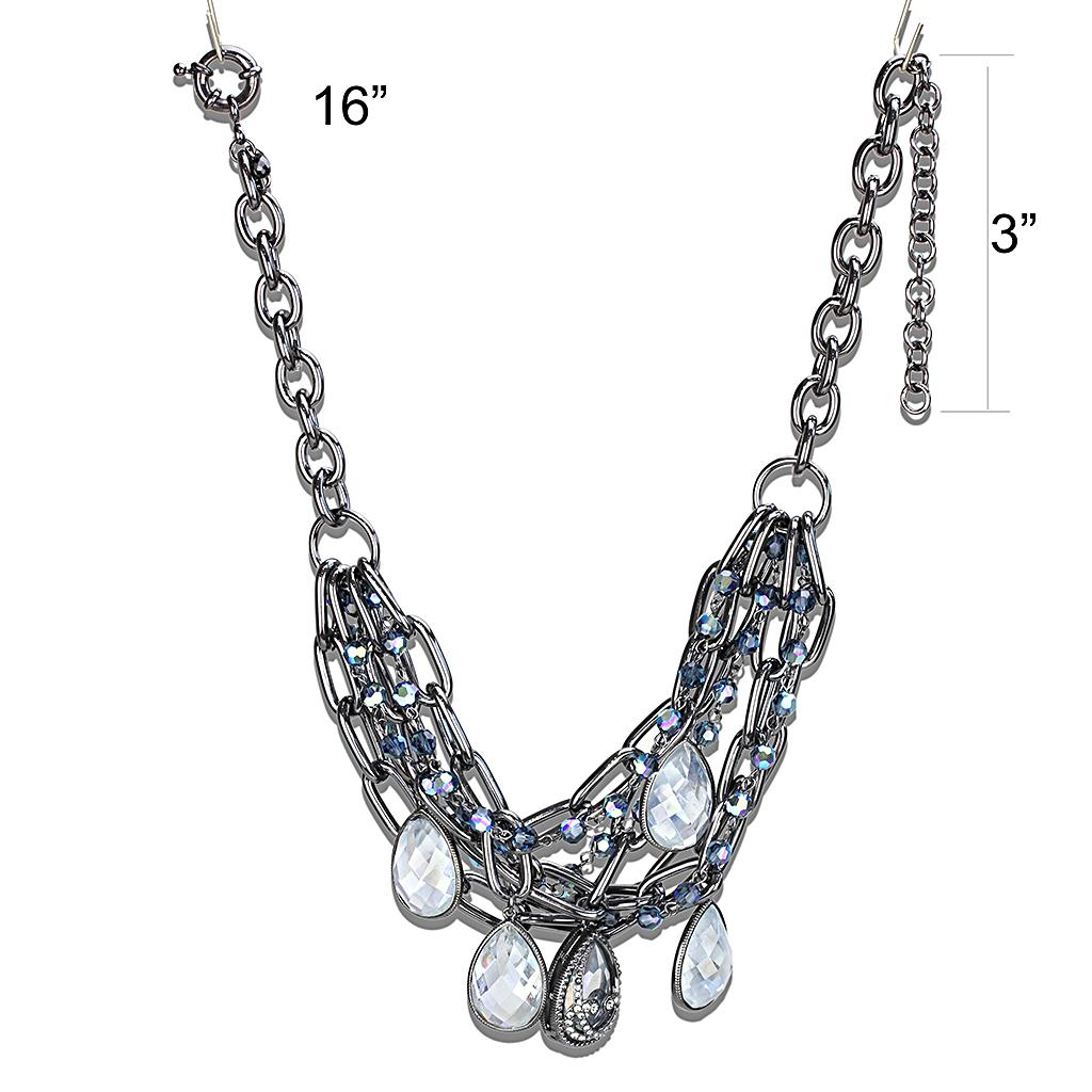 LO4211 - TIN Cobalt Black Brass Necklace with AAA Grade CZ  in Clear-2