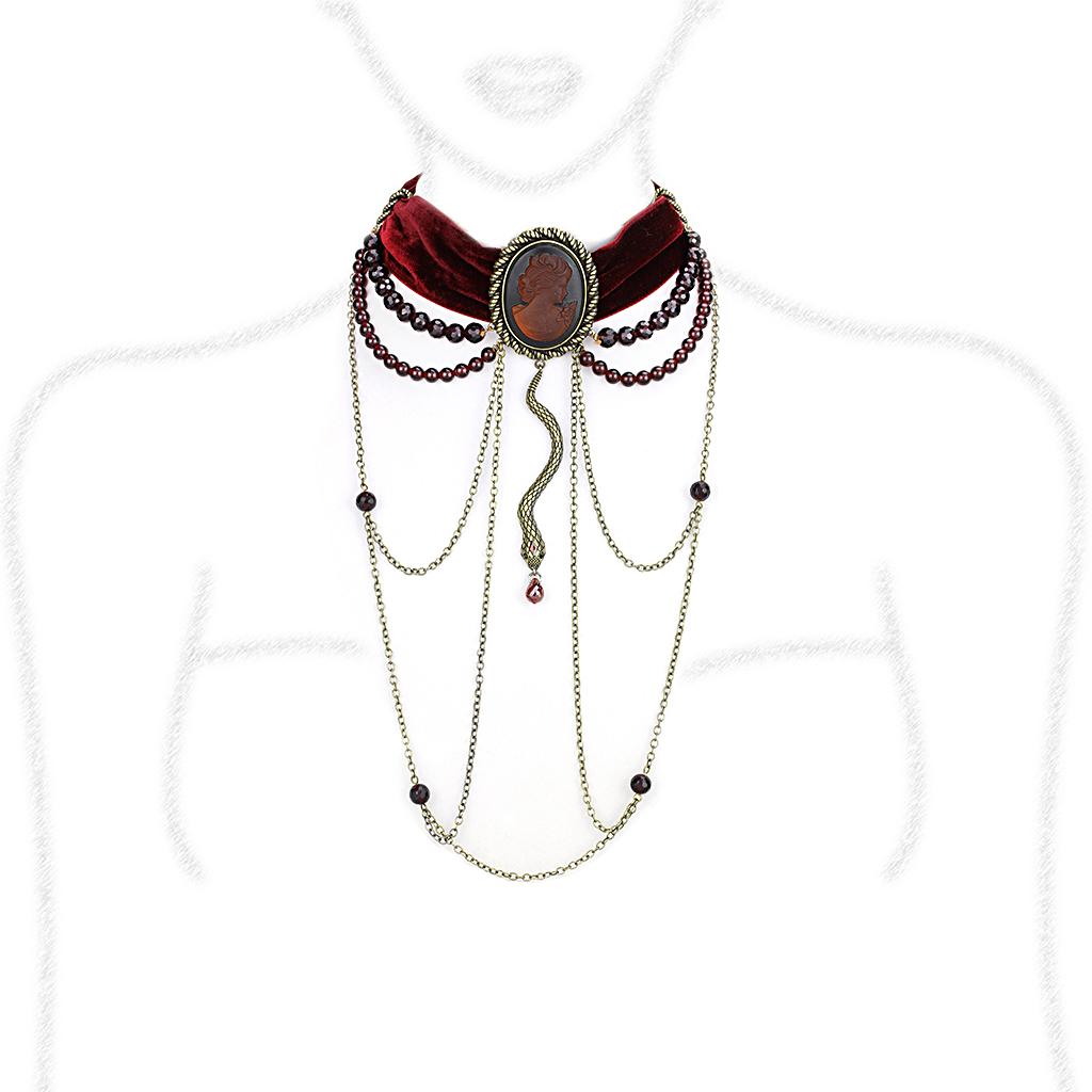 LO4212 - Antique Copper Brass Necklace with Synthetic Synthetic Stone in Smoked Quartz-1