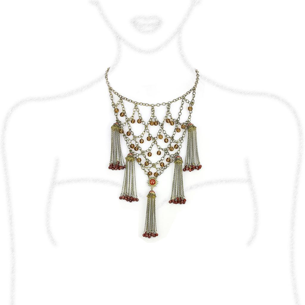 LO4213 - Antique Copper Brass Necklace with Synthetic Onyx in Red Series-1
