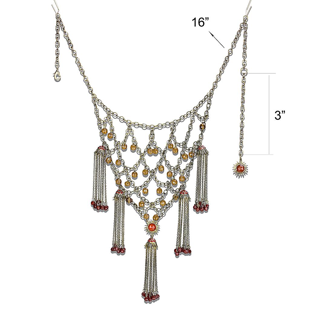 LO4213 - Antique Copper Brass Necklace with Synthetic Onyx in Red Series-2